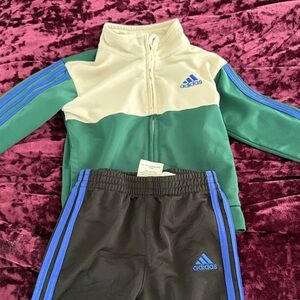 Adidas Green and Cream Tracksuit with Blue Accents